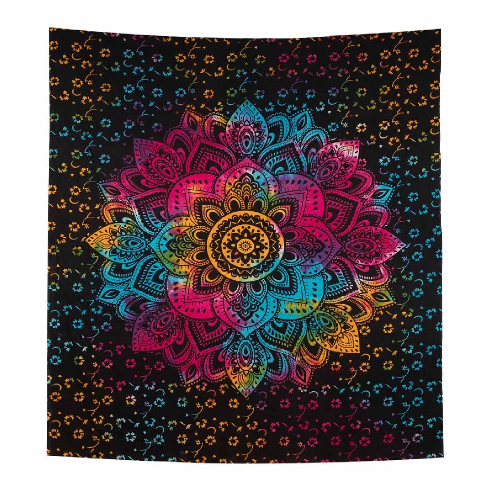 Kunst Und Magie Kunst Und Magie Tagesdecke Wandbehang Buntes Tuch Lotus Mandala Ca. 200 X 135 Cm