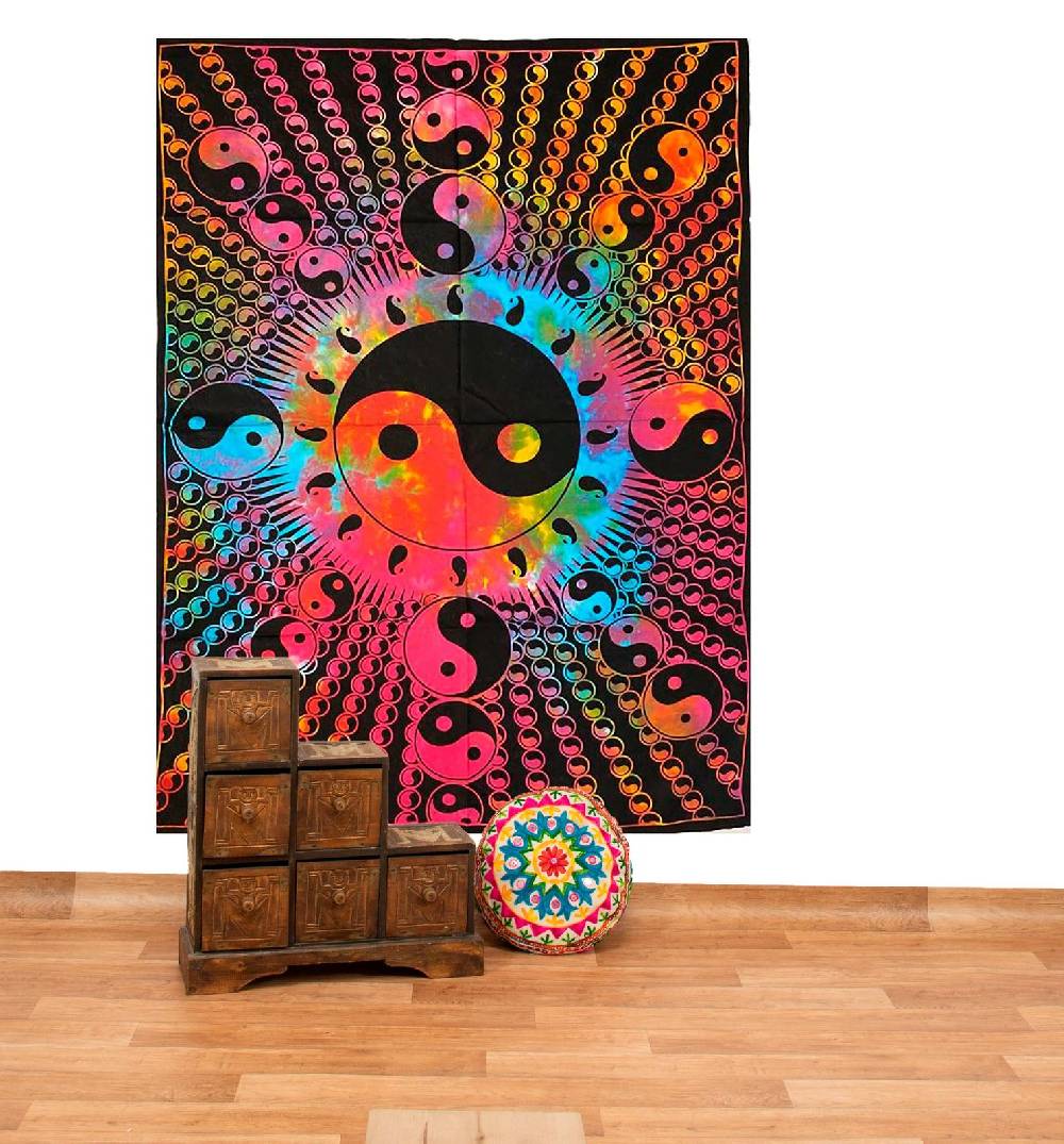 Kunst Und Magie Kunst Und Magie Tagesdecke Wandbehang Buntes Tuch Ying & Yang Mandala Ca. 200 X 135 Cm