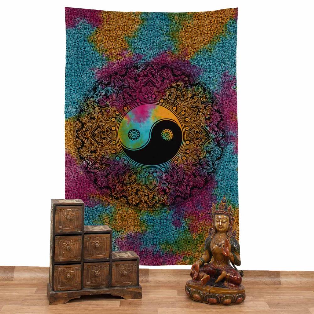 Kunst Und Magie Kunst Und Magie Tagesdecke Wandbehang Buntes Tuch Ying & Yang Mandala Ca. 200 X 135 Cm