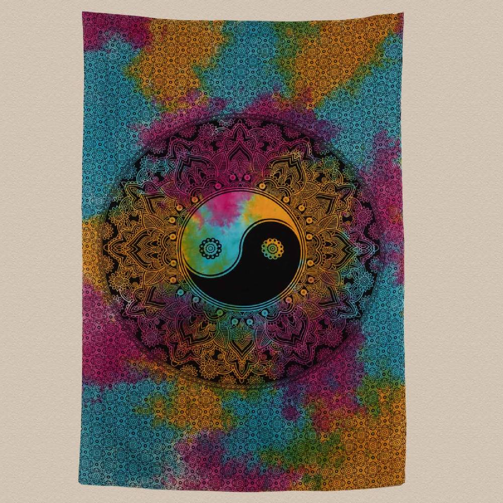 Kunst Und Magie Kunst Und Magie Tagesdecke Wandbehang Buntes Tuch Ying & Yang Mandala Ca. 200 X 135 Cm