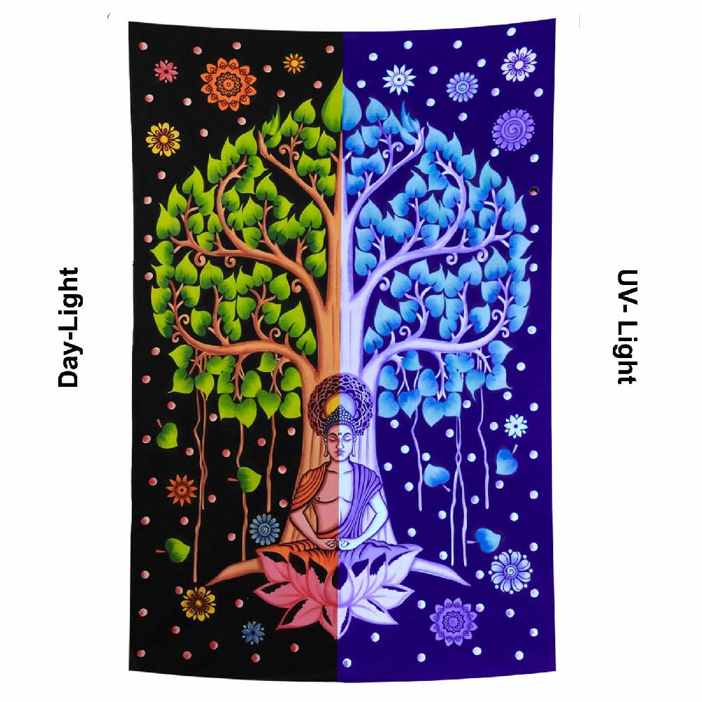 Kunst Und Magie Kunst Und Magie Tagesdecke Wandbehang Deko Chakra BuddhaLebensbaum Meditation UV Aktiv Ca. 200 X 135 Cm