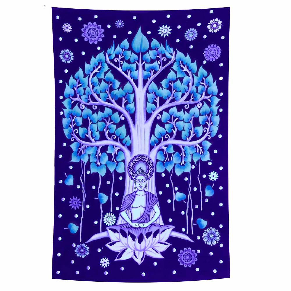 Kunst Und Magie Kunst Und Magie Tagesdecke Wandbehang Deko Chakra BuddhaLebensbaum Meditation UV Aktiv Ca. 200 X 135 Cm