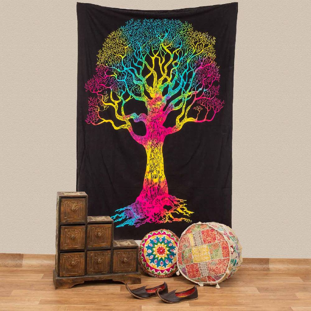 Kunst Und Magie Kunst und Magie Tagesdecke Wandbehang Deko Tuch Baum Lebensbaum UV Aktiv ca. 200 x 135 cm