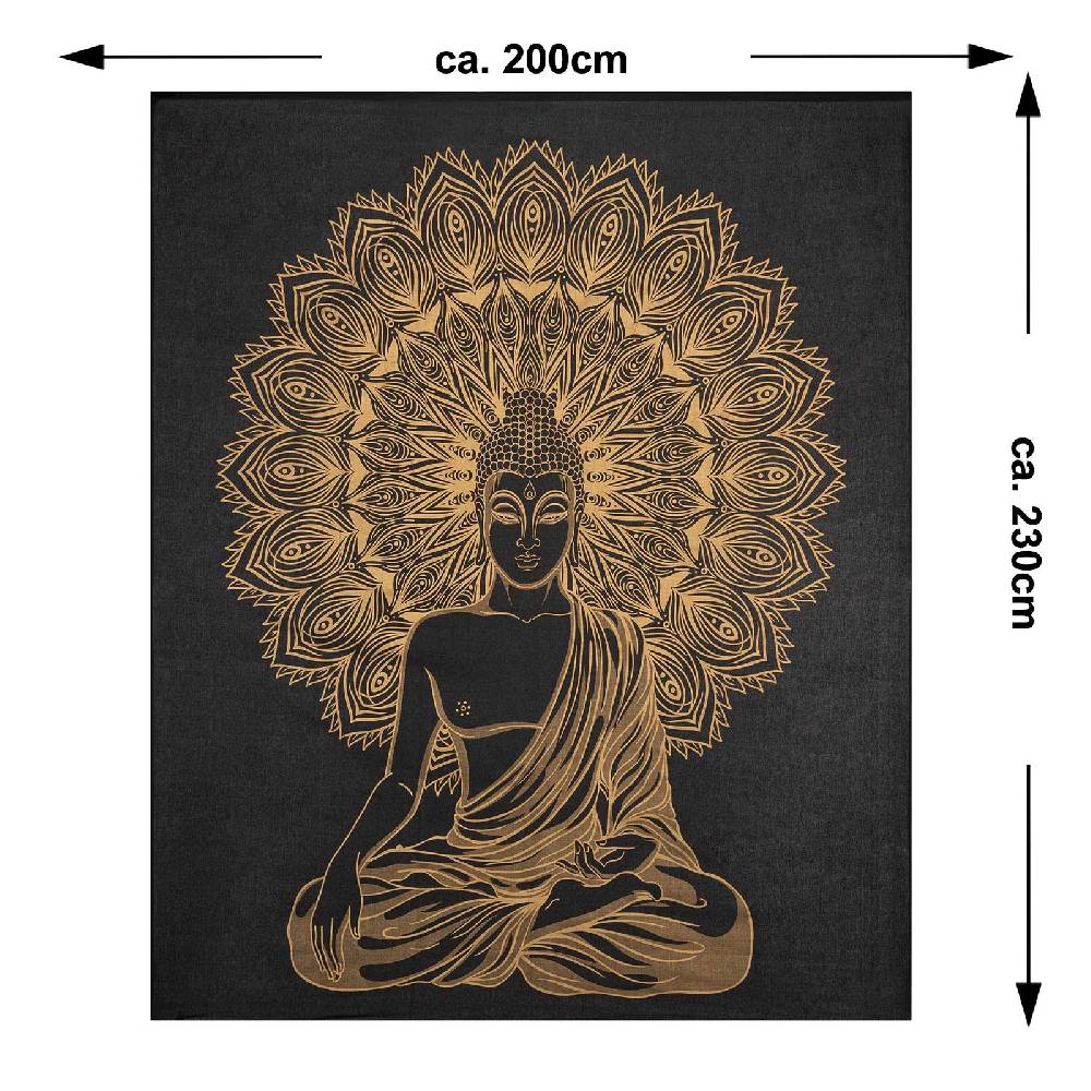 Kunst Und Magie Kunst Und Magie Tagesdecke Wandbehang Deko Tuch Buddha Meditation Gold Ca. 200 X 230cm