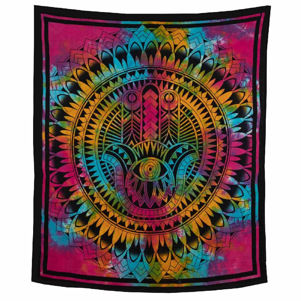 Kunst Und Magie Kunst Und Magie Tagesdecke Wandbehang Deko Tuch Bunte Hamsa Hand Ca. 200 X 230cm