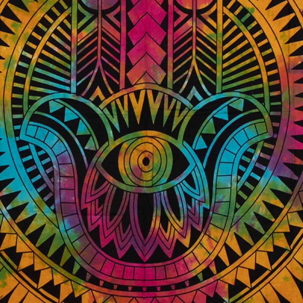 Kunst Und Magie Kunst Und Magie Tagesdecke Wandbehang Deko Tuch Bunte Hamsa Hand Ca. 200 X 230cm