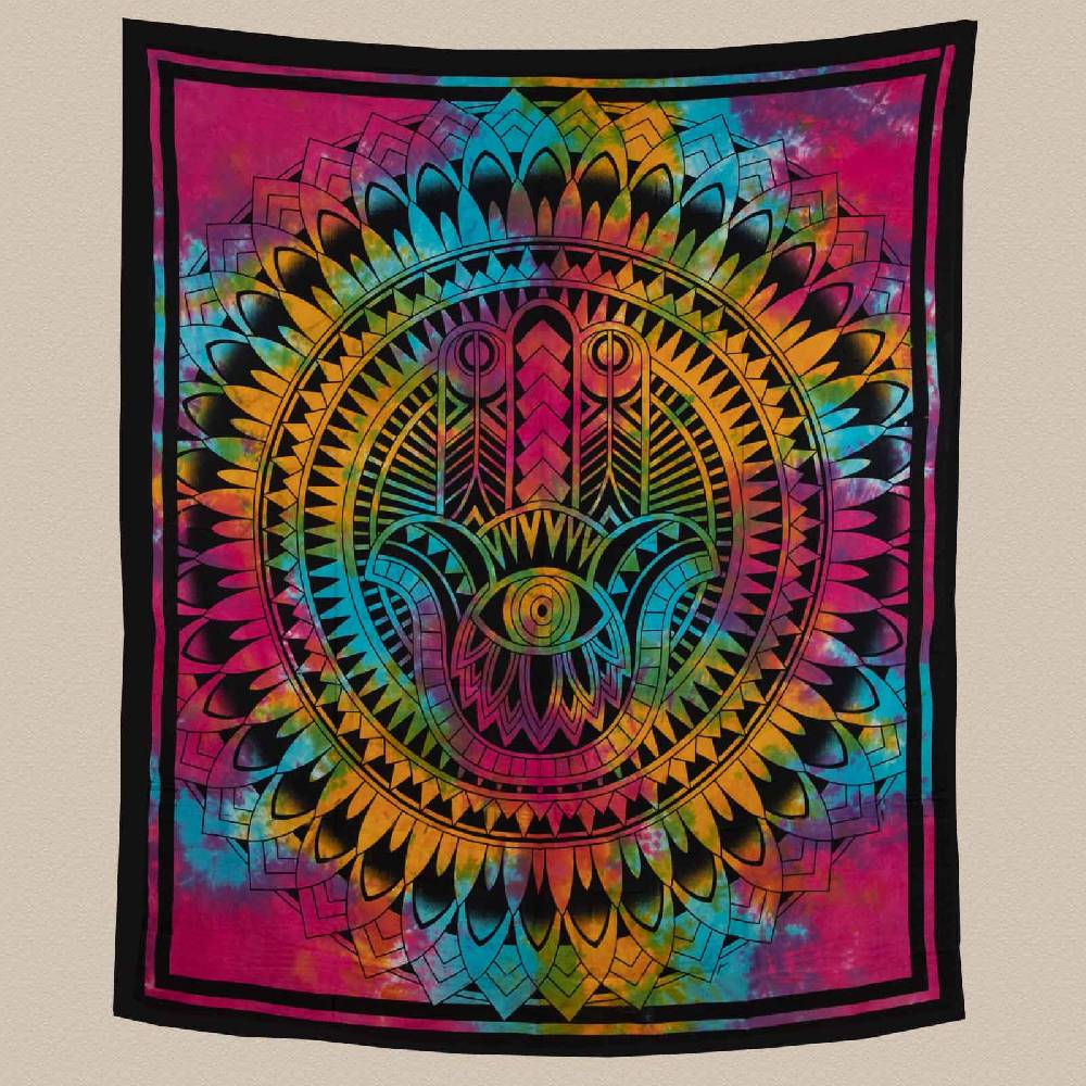 Kunst Und Magie Kunst Und Magie Tagesdecke Wandbehang Deko Tuch Bunte Hamsa Hand Ca. 200 X 230cm