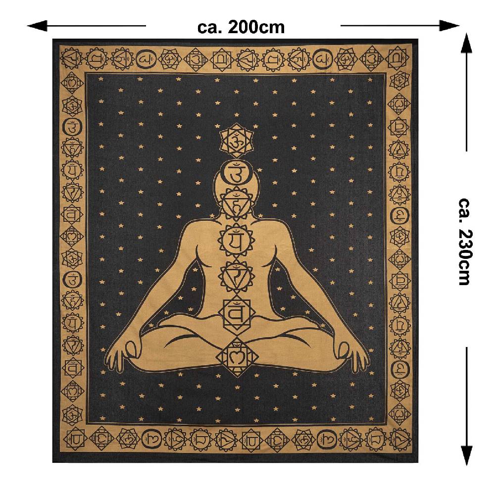Kunst Und Magie Kunst Und Magie Tagesdecke Wandbehang Deko Tuch Chakra Meditation Gold Ca. 200 X 230cm