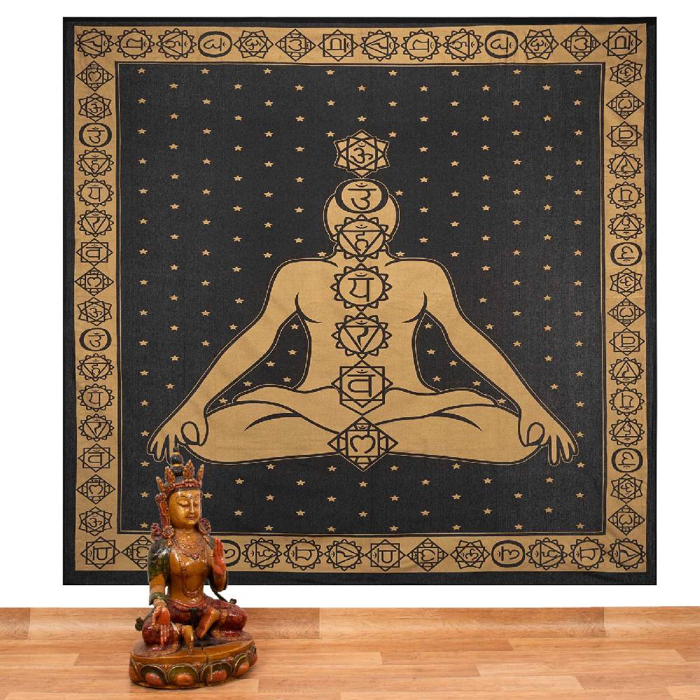 Kunst Und Magie Kunst und Magie Tagesdecke Wandbehang Deko Tuch Chakra Meditation Gold ca. 200 x 230cm