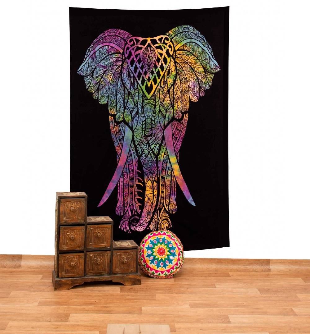 Kunst Und Magie Kunst und Magie Tagesdecke Wandbehang Deko Tuch Elefant UV Aktiv ca. 200 x 135 cm