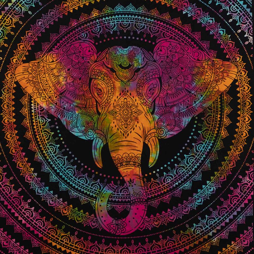 Kunst Und Magie Kunst Und Magie Tagesdecke Wandbehang Deko Tuch Elefantenkopf Mandala Ca. 200 X 135 Cm
