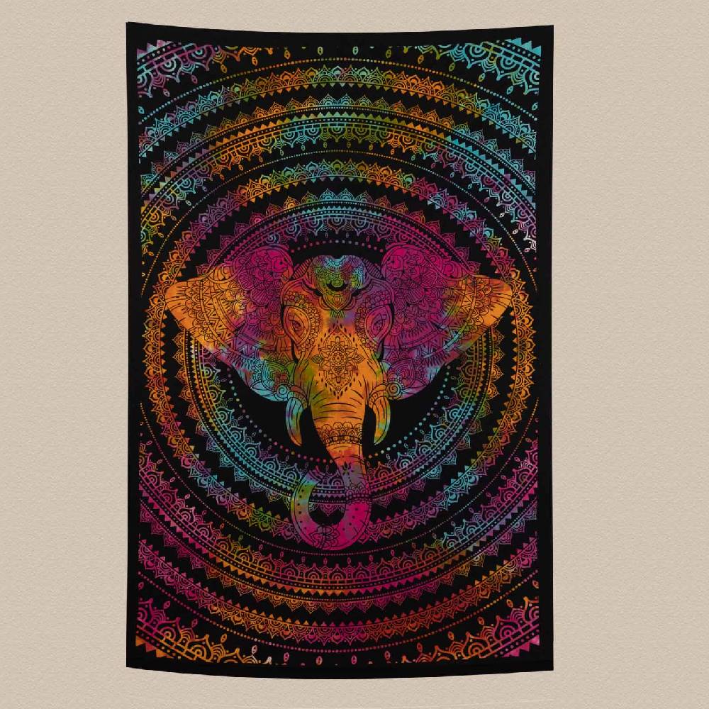 Kunst Und Magie Kunst Und Magie Tagesdecke Wandbehang Deko Tuch Elefantenkopf Mandala Ca. 200 X 135 Cm