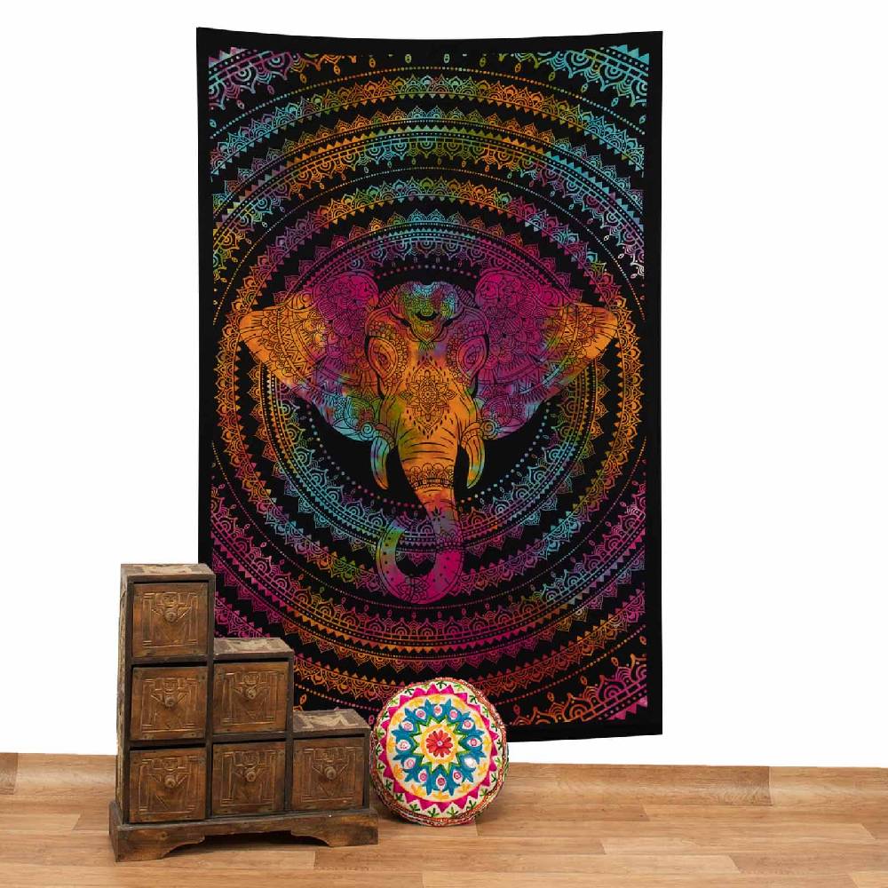 Kunst Und Magie Kunst Und Magie Tagesdecke Wandbehang Deko Tuch Elefantenkopf Mandala Ca. 200 X 135 Cm