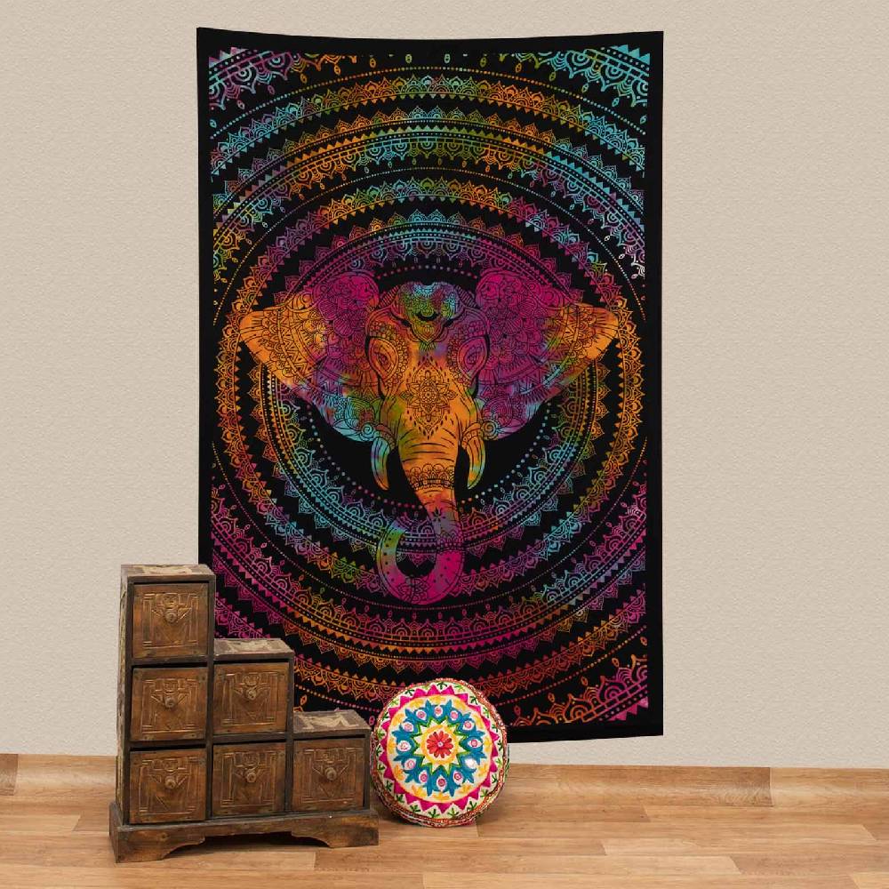 Kunst Und Magie Kunst und Magie Tagesdecke Wandbehang Deko Tuch Elefantenkopf Mandala ca. 200 x 135 cm