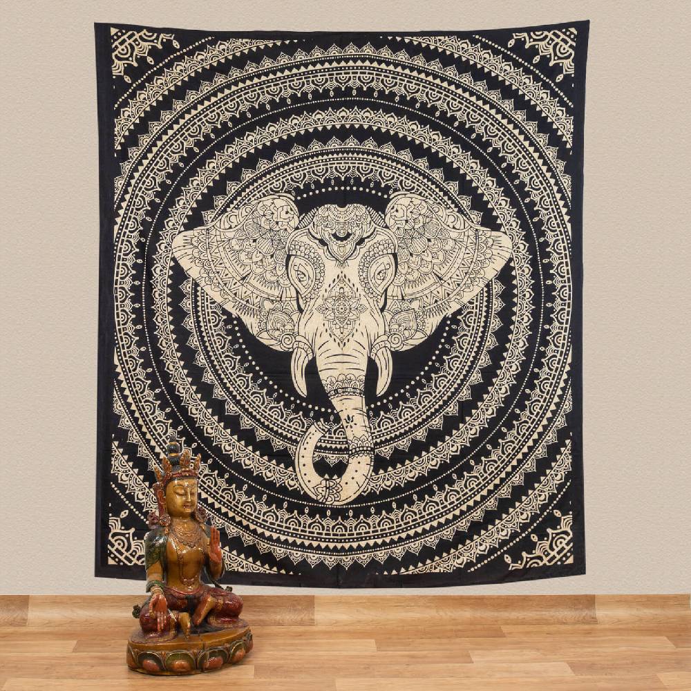 Kunst Und Magie Kunst Und Magie Tagesdecke Wandbehang Deko Tuch Elefanten Mandala Ca. 200 X 230cm
