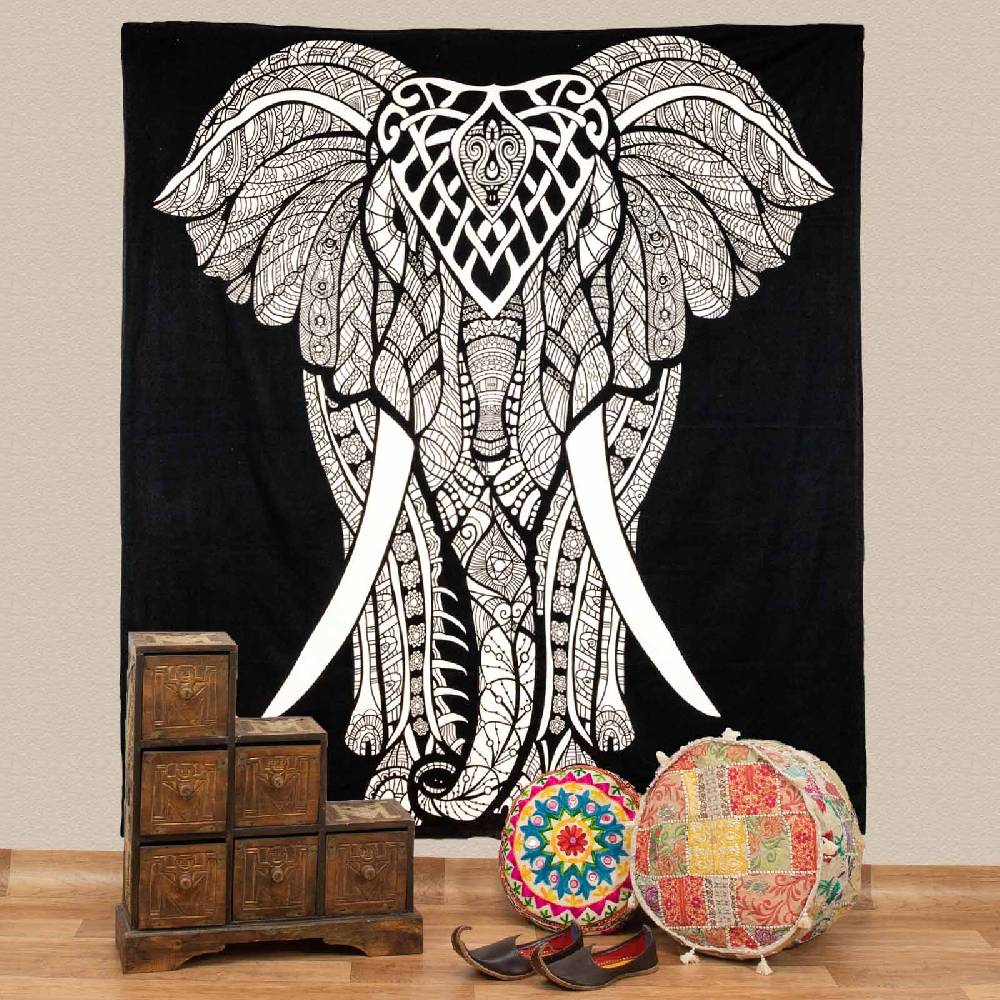 Kunst Und Magie Kunst und Magie Tagesdecke Wandbehang Deko Tuch Elefant UV Aktiv ca. 195 x 138 cm