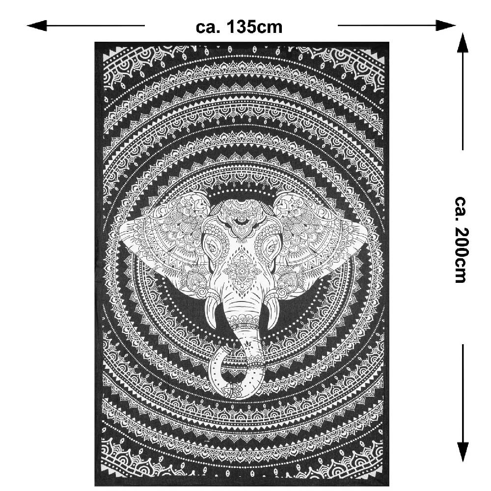 Kunst Und Magie Kunst Und Magie Tagesdecke Wandbehang Deko Tuch Elefant Mandala Ca 135 X 200cm