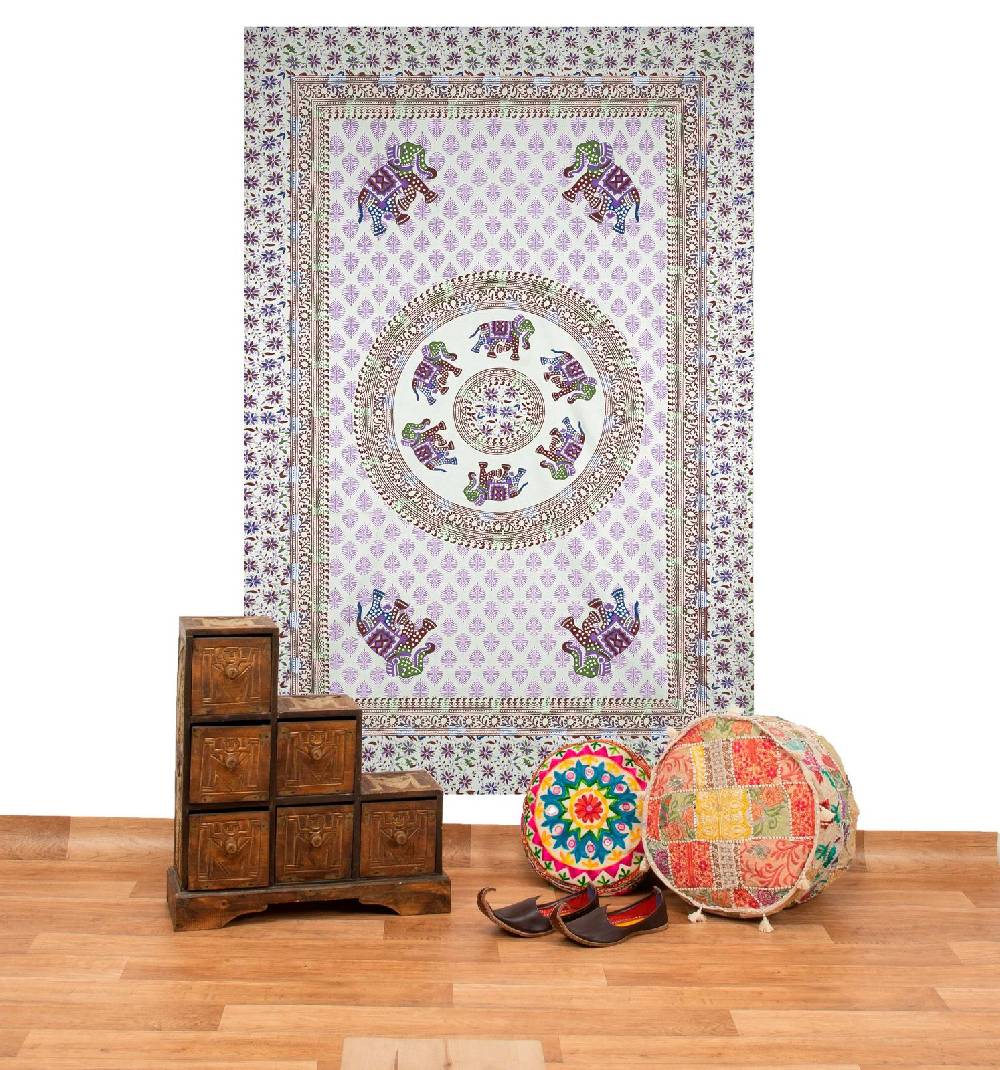 Kunst Und Magie Kunst und Magie Tagesdecke Wandbehang Deko Tuch Elefant Mandala ca 135 x 200cm