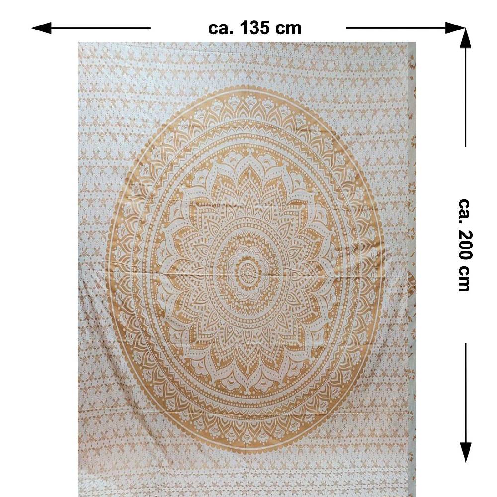 Kunst Und Magie Kunst Und Magie Tagesdecke Wandbehang Deko Tuch Golden White Lotus Mandala Ca. 200 X135cm