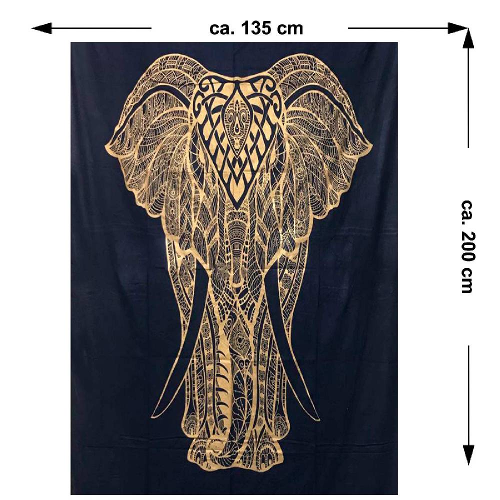 Kunst Und Magie Kunst Und Magie Tagesdecke Wandbehang Deko Tuch Goldener Elefant Ca. 200 X135cm