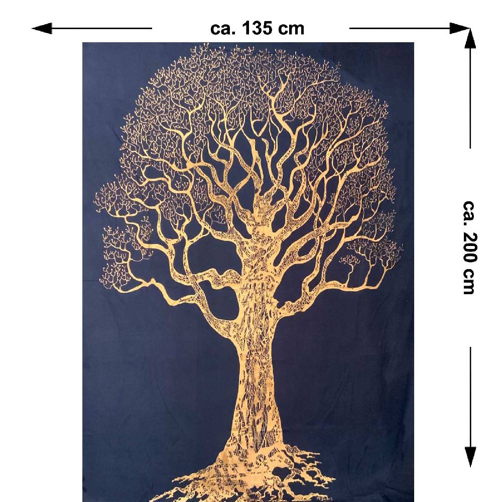 Kunst Und Magie Kunst Und Magie Tagesdecke Wandbehang Deko Tuch Goldener Elefant Bohi Baum Ca. 200 X135cm