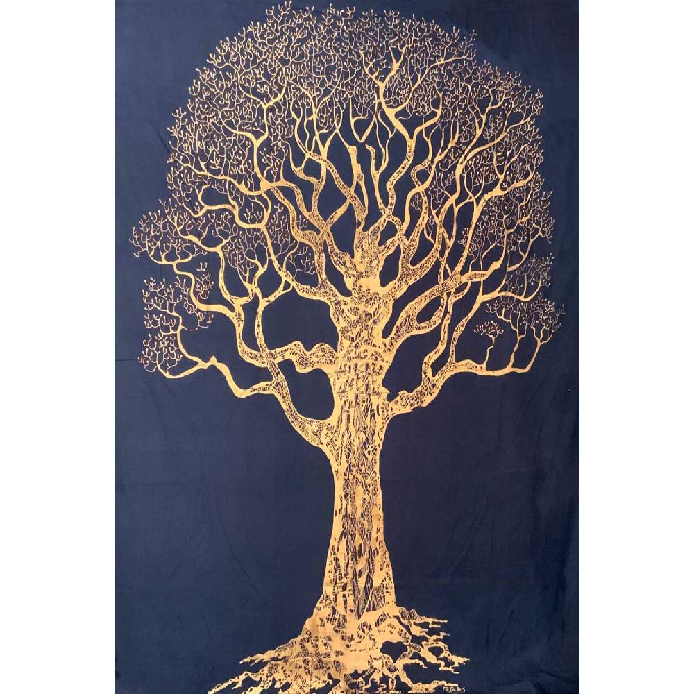 Kunst Und Magie Kunst und Magie Tagesdecke Wandbehang Deko Tuch Goldener Elefant Bohi Baum ca. 200 x135cm