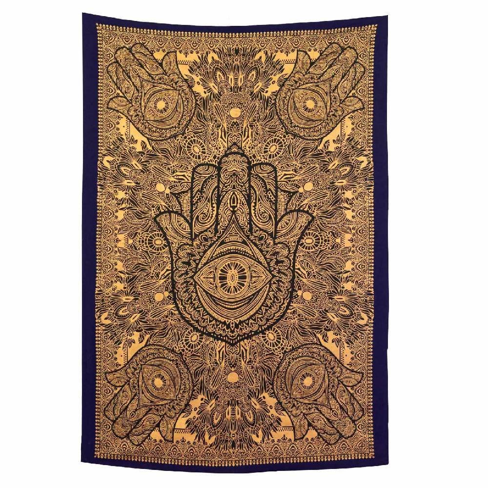 Kunst Und Magie Kunst Und Magie Tagesdecke Wandbehang Deko Tuch Goldene Hamsa Hand Ca. 200 X135cm
