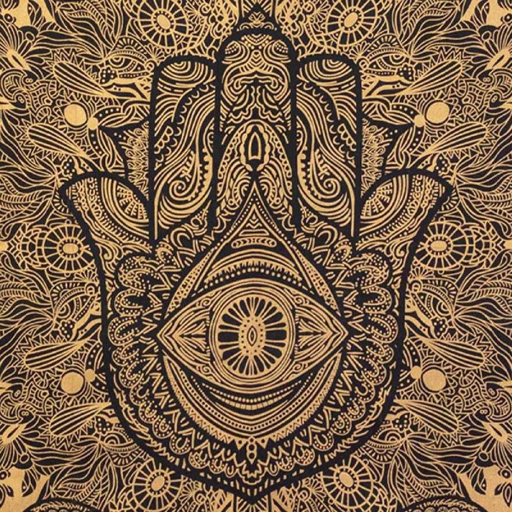 Kunst Und Magie Kunst Und Magie Tagesdecke Wandbehang Deko Tuch Goldene Hamsa Hand Ca. 200 X135cm