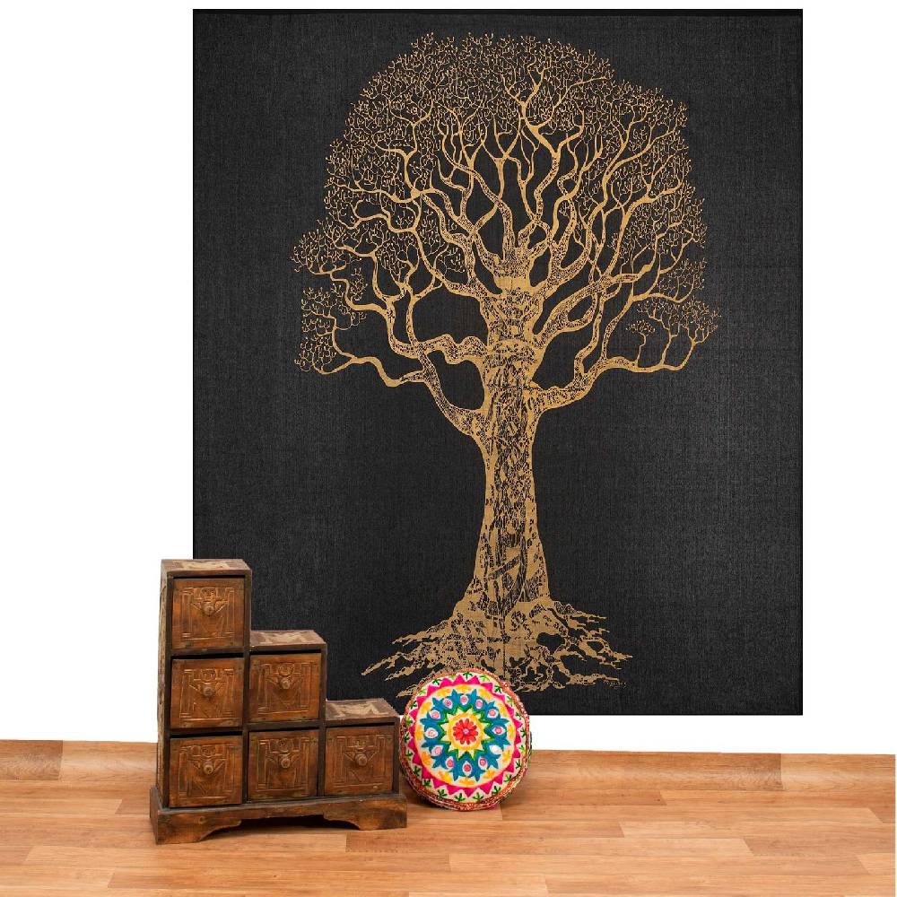 Kunst Und Magie Kunst und Magie Tagesdecke Wandbehang Deko Tuch Goldener Baum ca. 200 x 230cm XL