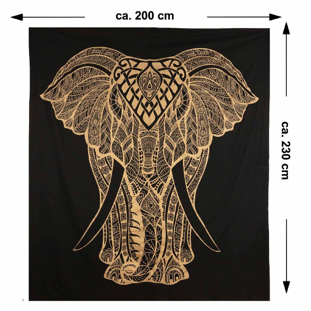 Kunst Und Magie Kunst Und Magie Tagesdecke Wandbehang Deko Tuch Goldener Elefant Ca. 200 X 230cm