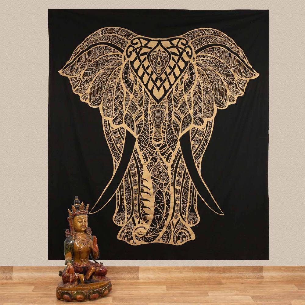 Kunst Und Magie Kunst und Magie Tagesdecke Wandbehang Deko Tuch Goldener Elefant ca. 200 x 230cm