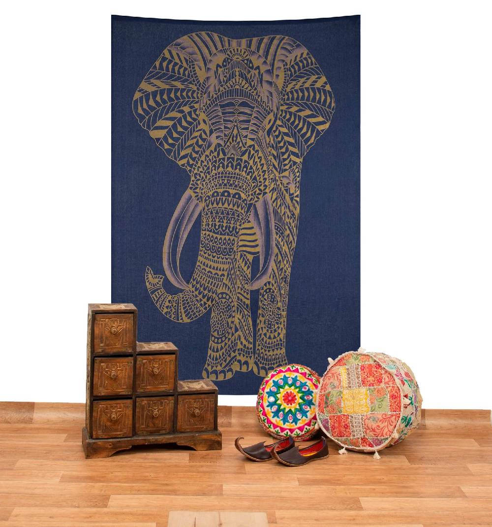 Kunst Und Magie Kunst und Magie Tagesdecke Wandbehang Deko Tuch Goldener Elefant ca. 200 x135cm