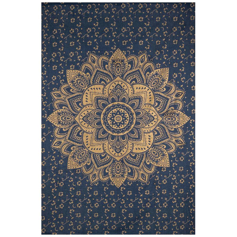 Kunst Und Magie Kunst Und Magie Tagesdecke Wandbehang Deko Tuch Golden Blue Lotus Mandala Ca. 200 X135cm