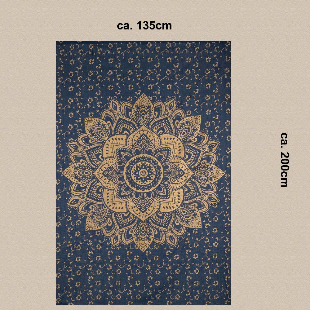 Kunst Und Magie Kunst Und Magie Tagesdecke Wandbehang Deko Tuch Golden Blue Lotus Mandala Ca. 200 X135cm