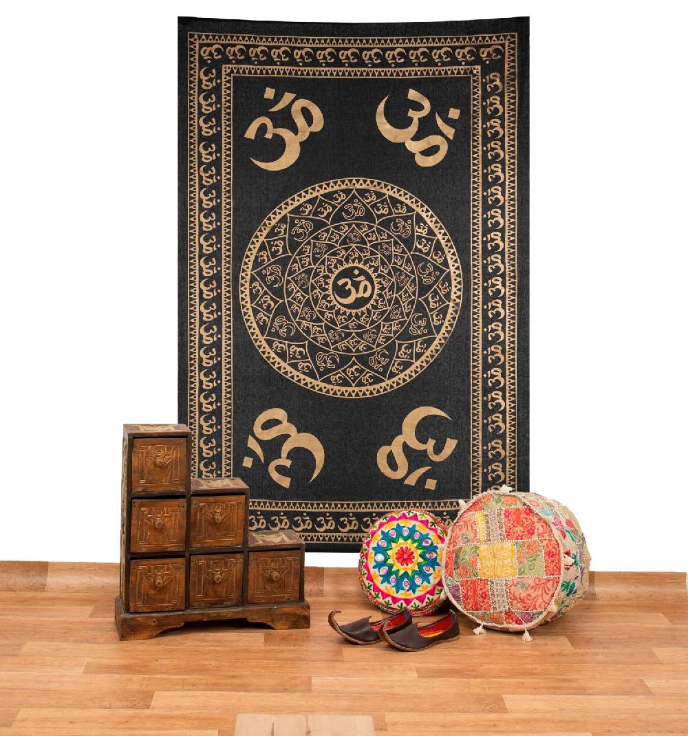 Kunst Und Magie Kunst und Magie Tagesdecke Wandbehang Deko Tuch Golden Om ca. 200 x135cm