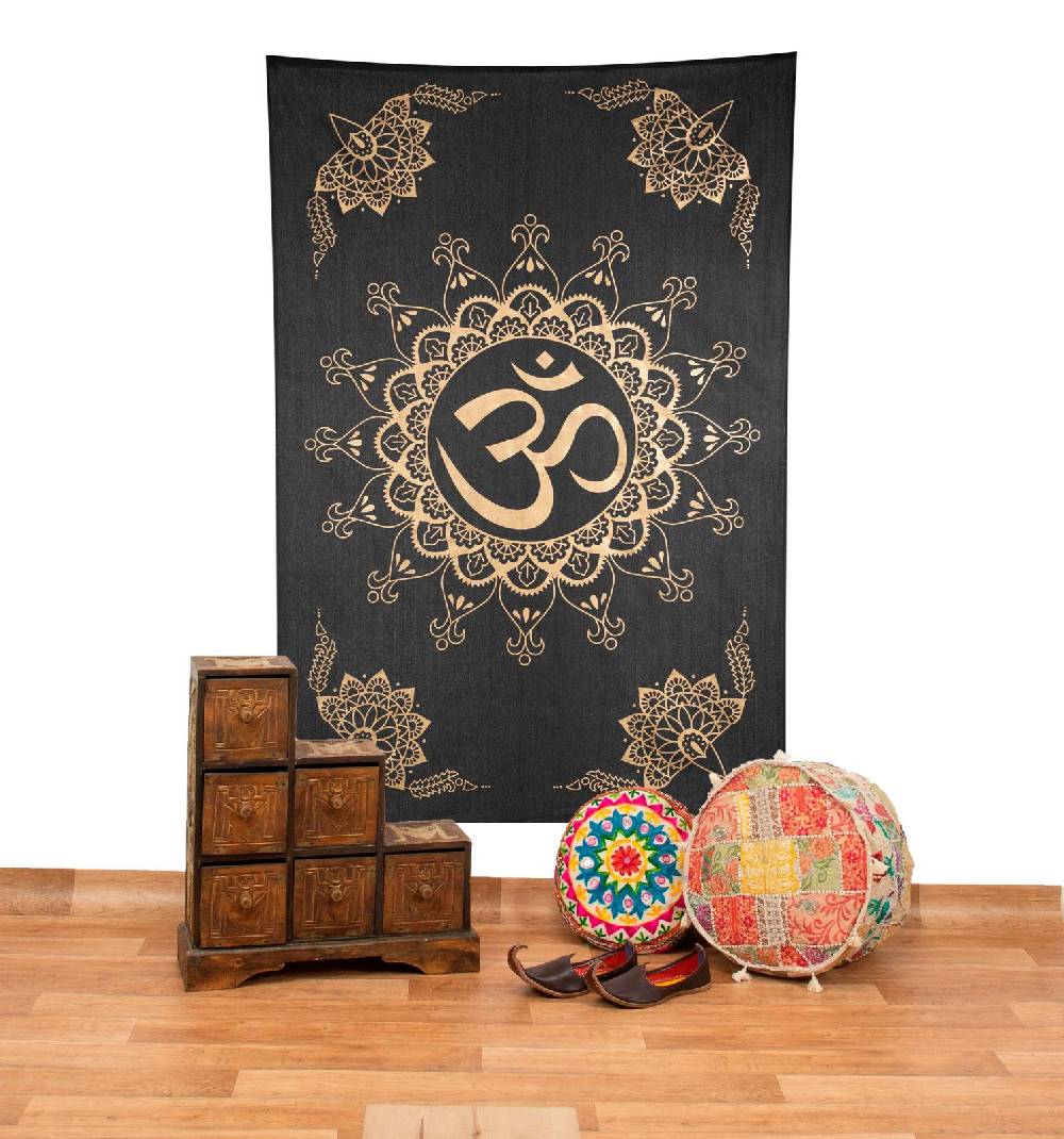 Kunst Und Magie Kunst und Magie Tagesdecke Wandbehang Deko Tuch Golden Om ca. 200 x135cm