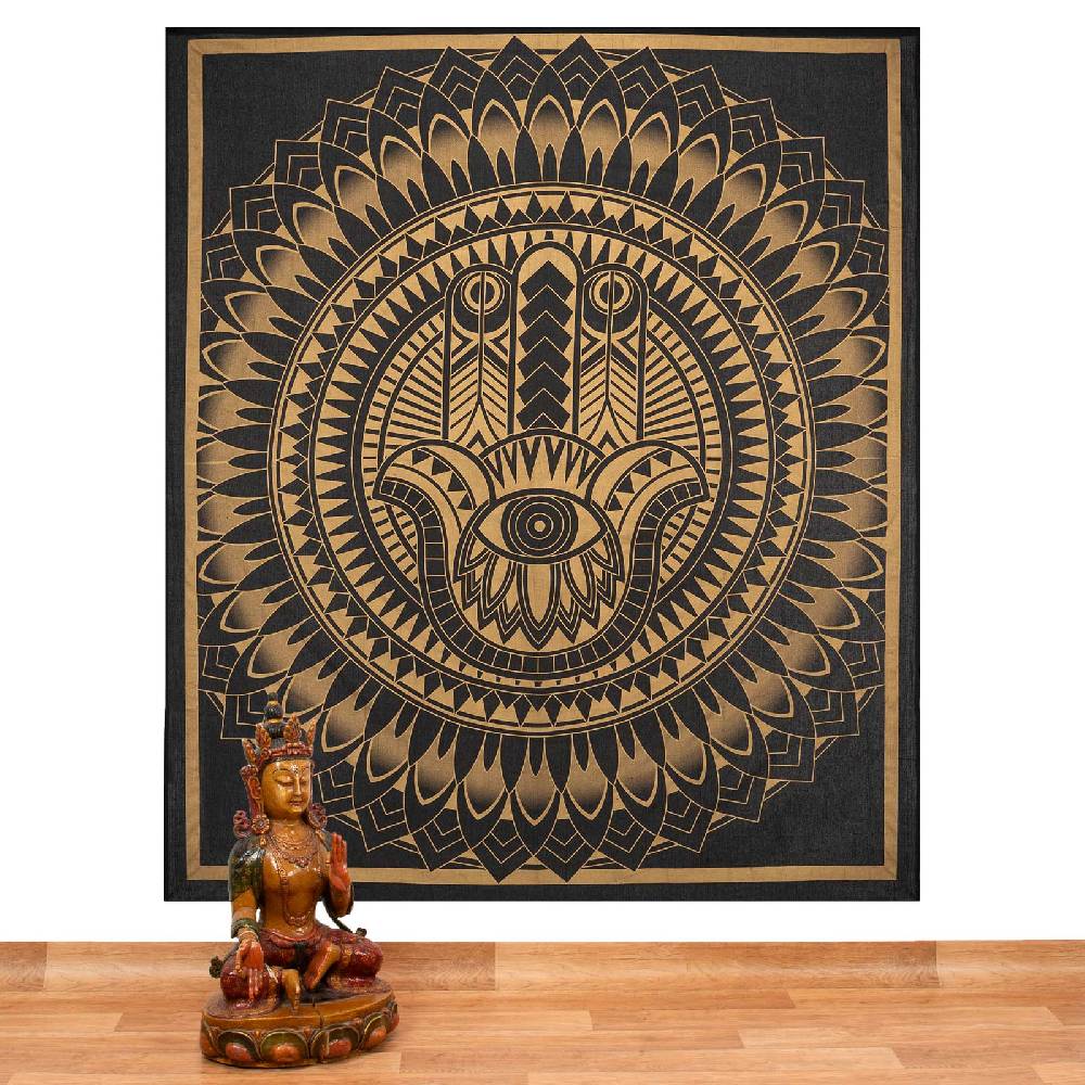 Kunst Und Magie Kunst Und Magie Tagesdecke Wandbehang Deko Tuch HAMSA Gold Ca. 200 X 230cm
