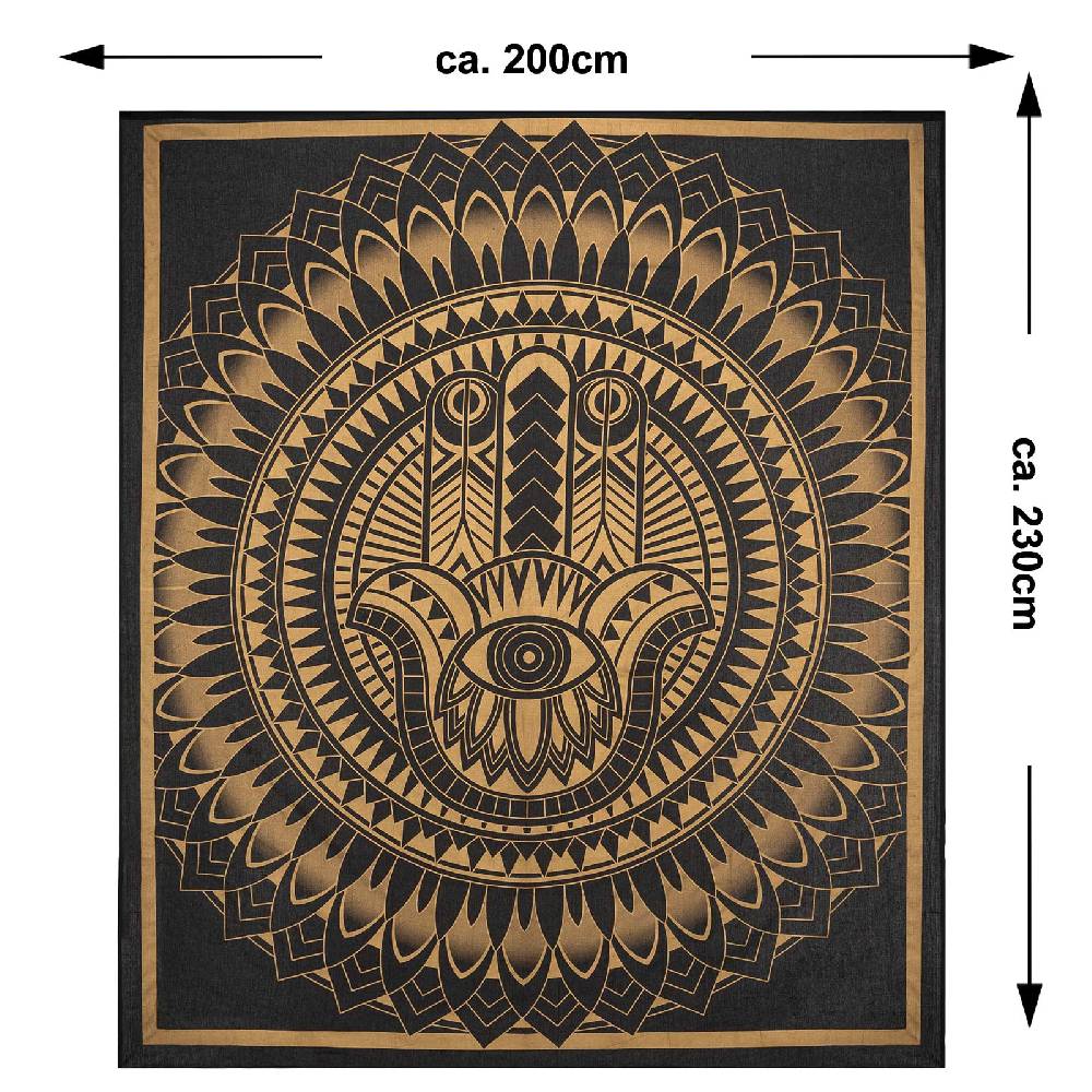 Kunst Und Magie Kunst Und Magie Tagesdecke Wandbehang Deko Tuch HAMSA Gold Ca. 200 X 230cm