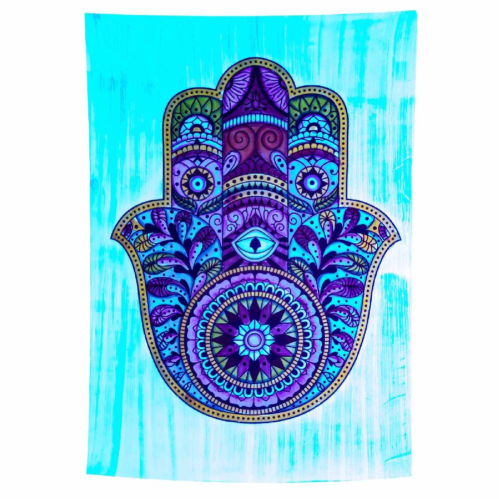 Kunst Und Magie Kunst Und Magie Tagesdecke Wandbehang Deko Tuch Hamsa Hand UV Aktiv Ca. 200 X 135 Cm