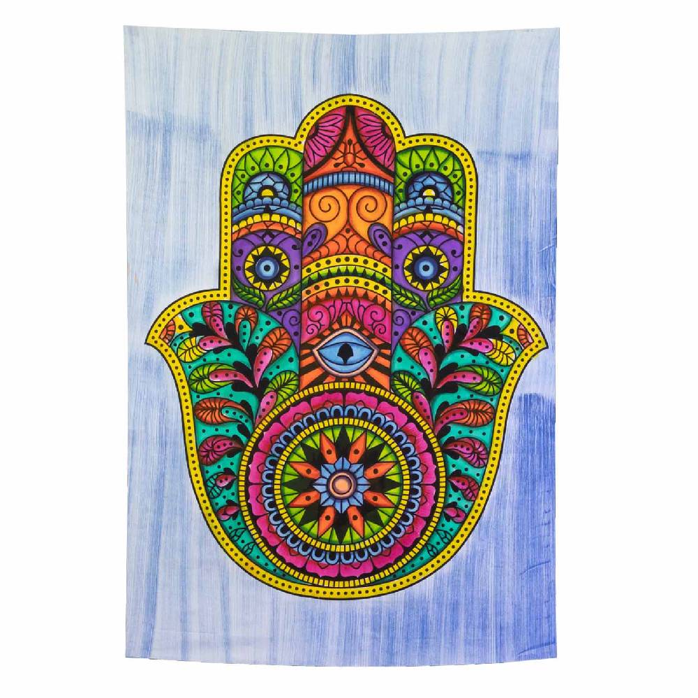 Kunst Und Magie Kunst Und Magie Tagesdecke Wandbehang Deko Tuch Hamsa Hand UV Aktiv Ca. 200 X 135 Cm