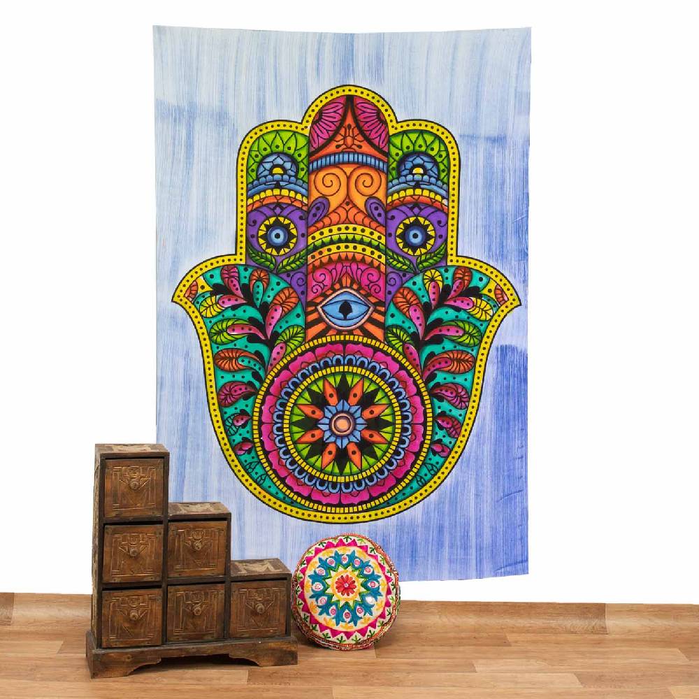 Kunst Und Magie Kunst und Magie Tagesdecke Wandbehang Deko Tuch Hamsa Hand UV Aktiv ca. 200 x 135 cm
