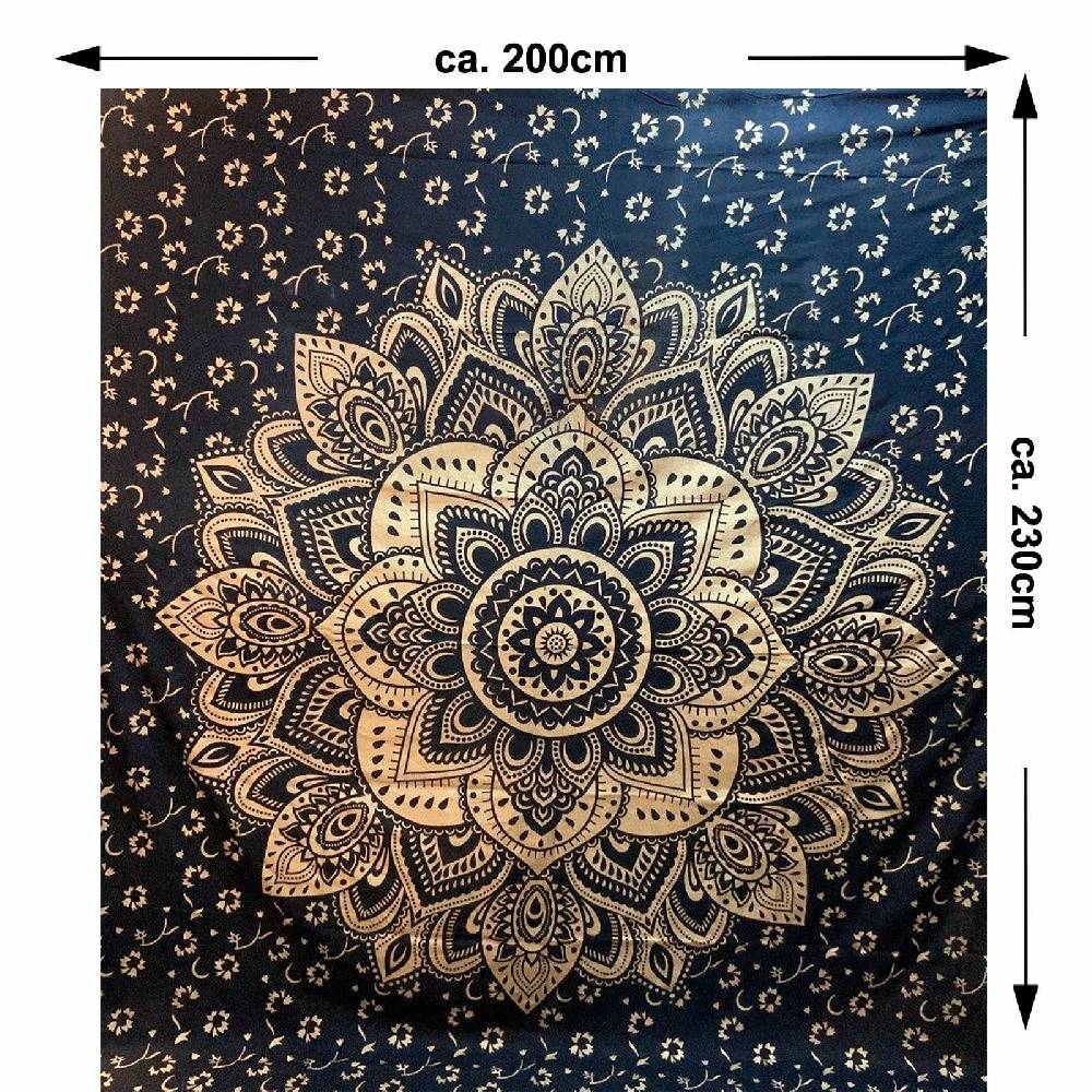 Kunst Und Magie Kunst Und Magie Tagesdecke Wandbehang Deko Tuch Lotus Mandala Gold Ca. 200 X 230cm