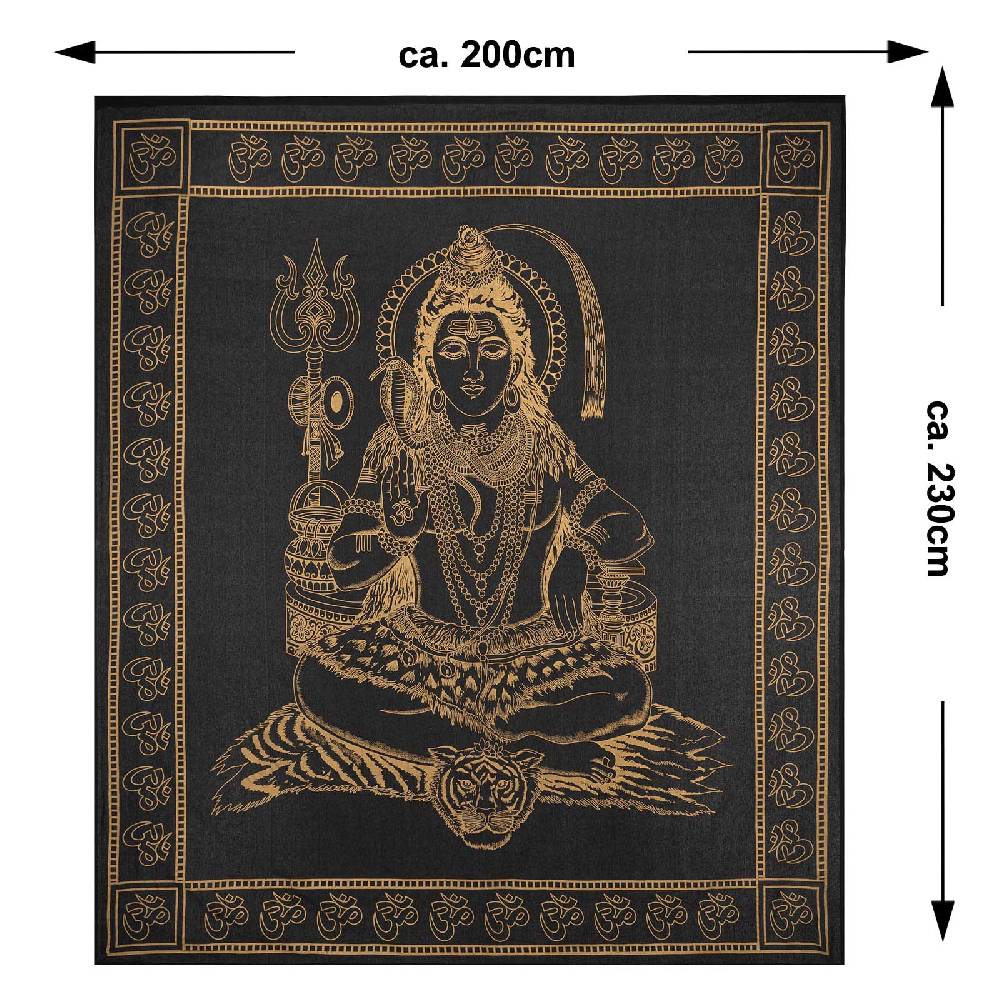 Kunst Und Magie Kunst Und Magie Tagesdecke Wandbehang Deko Tuch Lord Shiva Gold Ca. 200 X 230cm