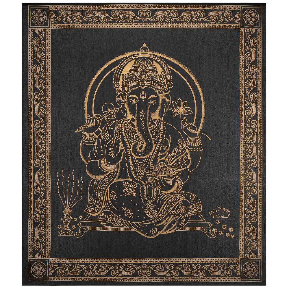 Kunst Und Magie Kunst Und Magie Tagesdecke Wandbehang Deko Tuch Lord Ganesha Gold Ca. 200 X 230cm