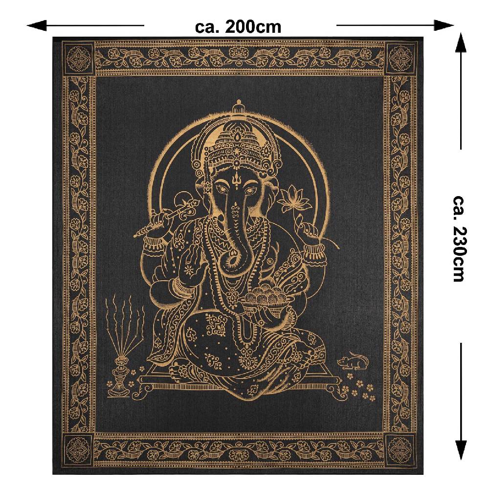 Kunst Und Magie Kunst Und Magie Tagesdecke Wandbehang Deko Tuch Lord Ganesha Gold Ca. 200 X 230cm