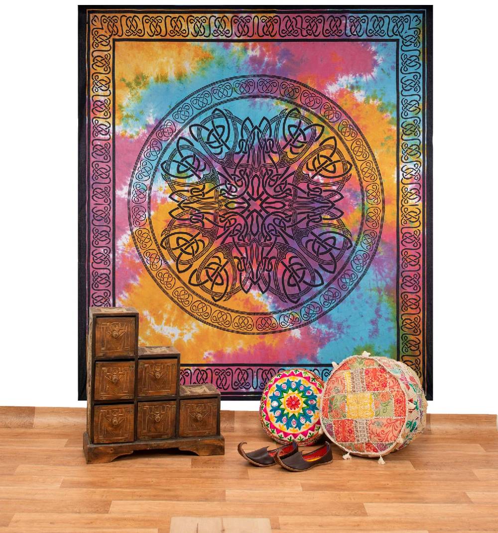 Kunst Und Magie Kunst und Magie Tagesdecke Wandbehang Keltisch Tuch Buntes Celtic Mandala ca. 210 x 225cm