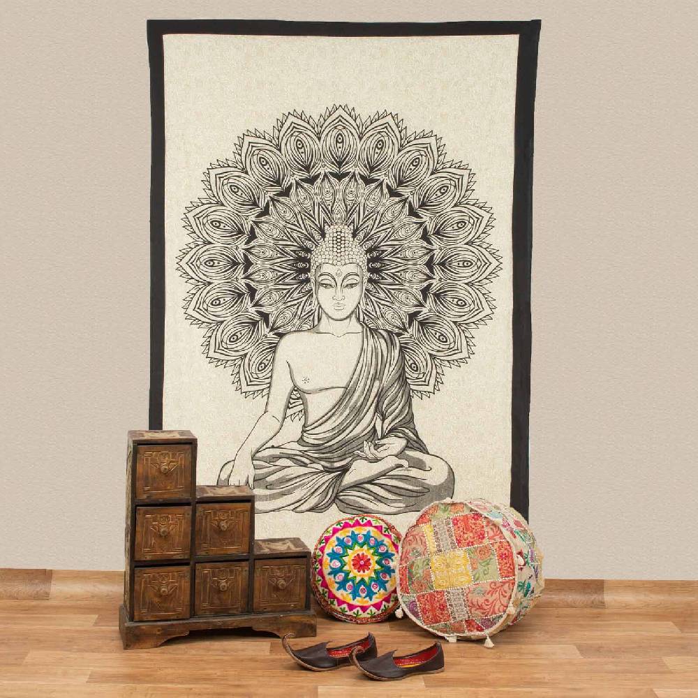 Kunst Und Magie Kunst und Magie Tagesdecke Wandbehang Tuch Buddha Mandala ca. 200 x 135 cm