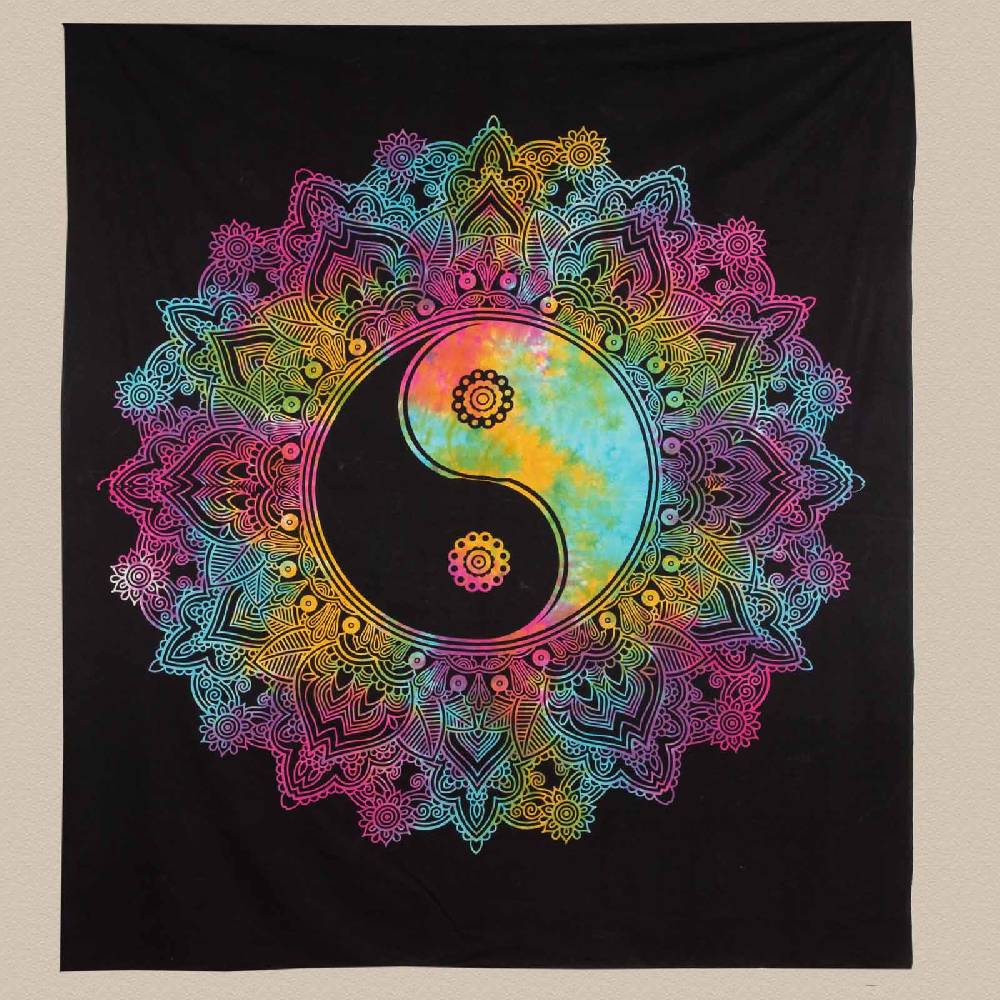 Kunst Und Magie Kunst Und Magie Tagesdecke Wandbehang Tuch Buntes Ying & Yang Mandala Ca. 200 X 230cm