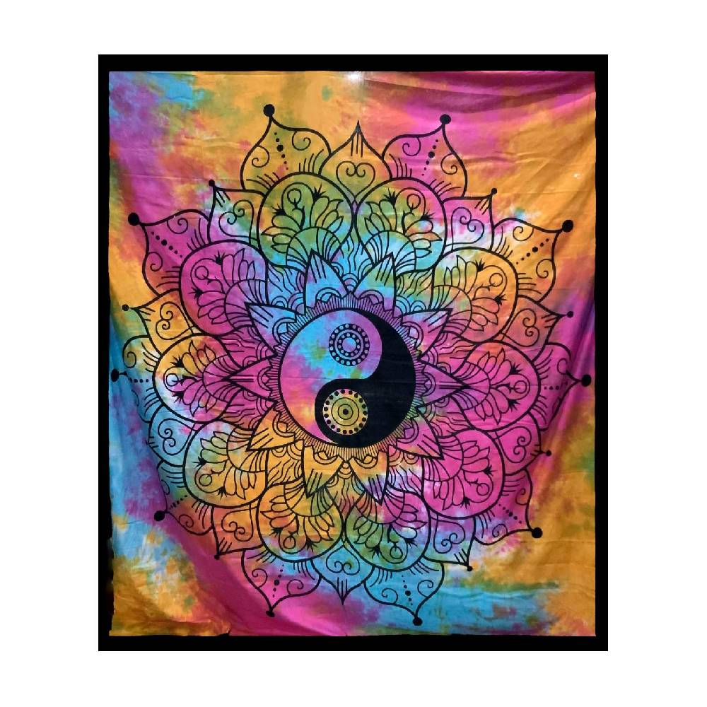 Kunst Und Magie Kunst und Magie Tagesdecke Wandbehang Tuch Buntes Ying & Yang Mandala ca. 200 x 230cm