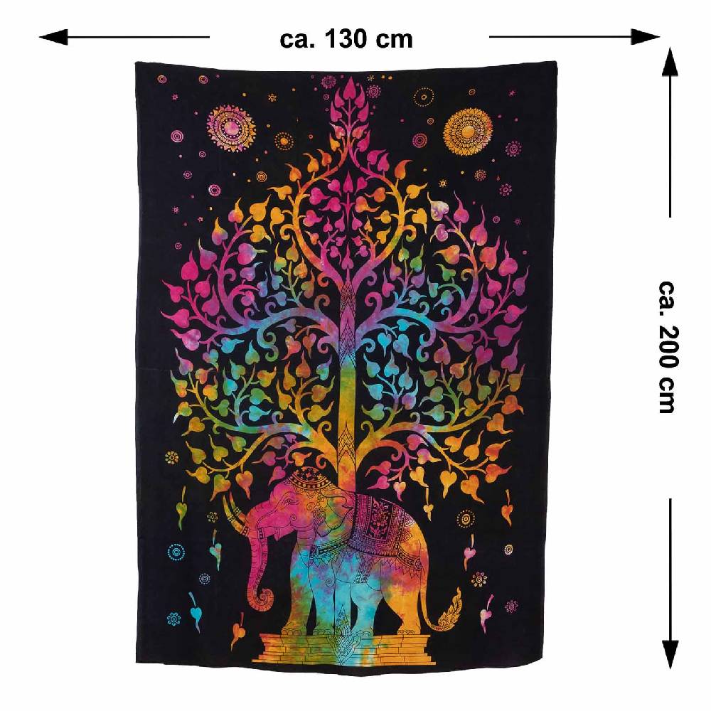 Kunst Und Magie Kunst Und Magie Tagesdecke Wandbehang Tuch Elefanten Mandala Ca. 200 X 135 Cm